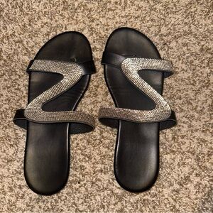 SHEIN Black and Silver Slide Sandals with Z-Strap Design